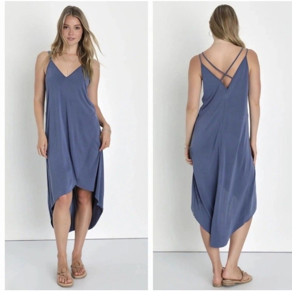 Lush Crown Blue Strappy Sleeveless High Low Asymmetrical Maxi Dress Size Small